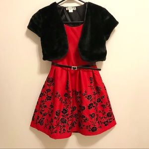 Girls Knitworks Flocked Dress & Fur Shrug w/ Belt